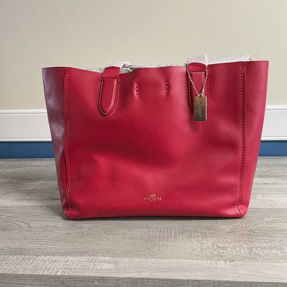 NWT Red Leather Coach Tote. - Picture 3 of 6